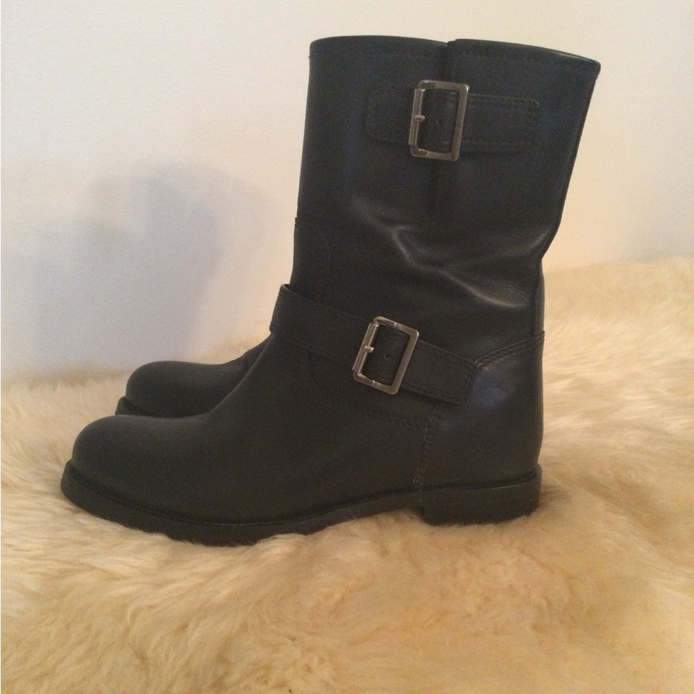 Prada Black Leather Buckle Boots